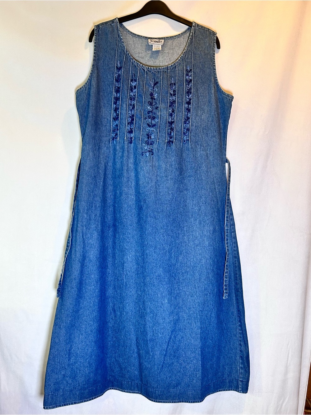 Scandles Sleeveless Denim Boho Midi Dress, Embroidered, Country Cowgirl Size XL